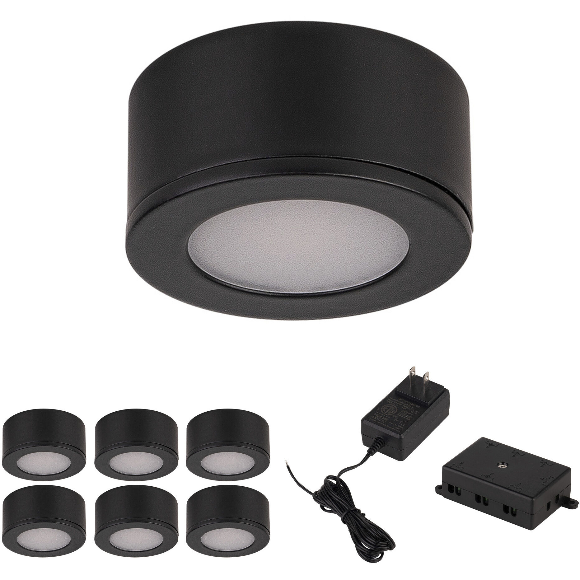 Mini Puck 6 Light 24 Black Puck Lighting Ceiling Light, WAC Limited