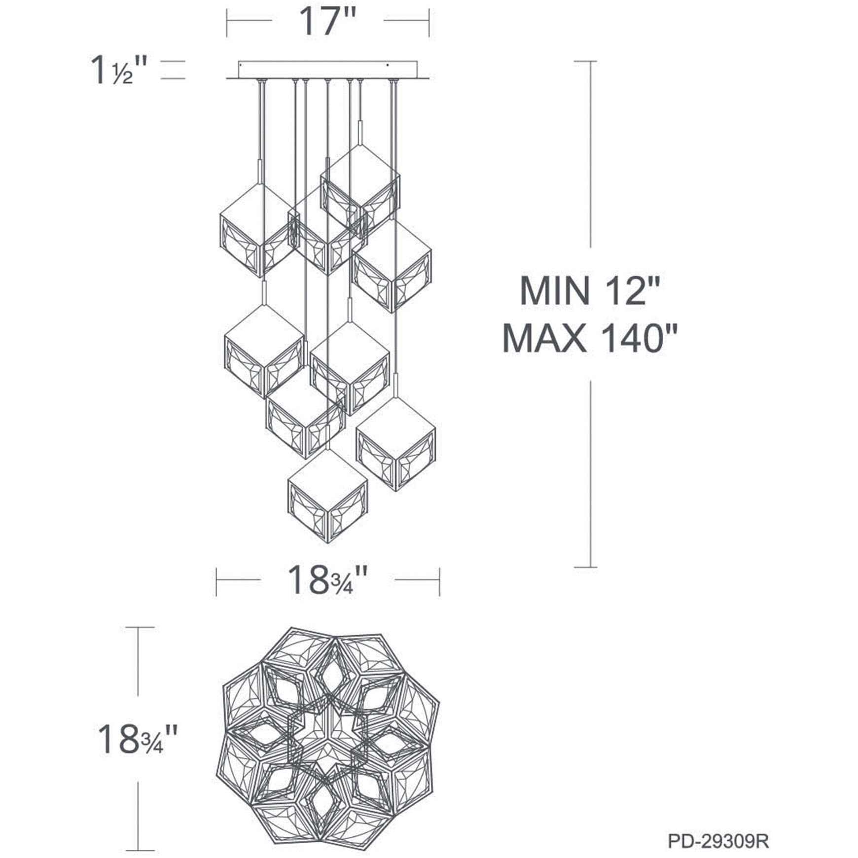 Ice Cube LED 18.75 inch Black Multi-Light Pendant Ceiling Light, dweLED