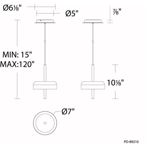 Pierce LED 7 inch Black Gold Mini-Pendant Ceiling Light in Black/Gold, dweLED