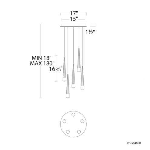 Quill LED 17 inch Chrome Multi-Light Pendant Ceiling Light, dweLED