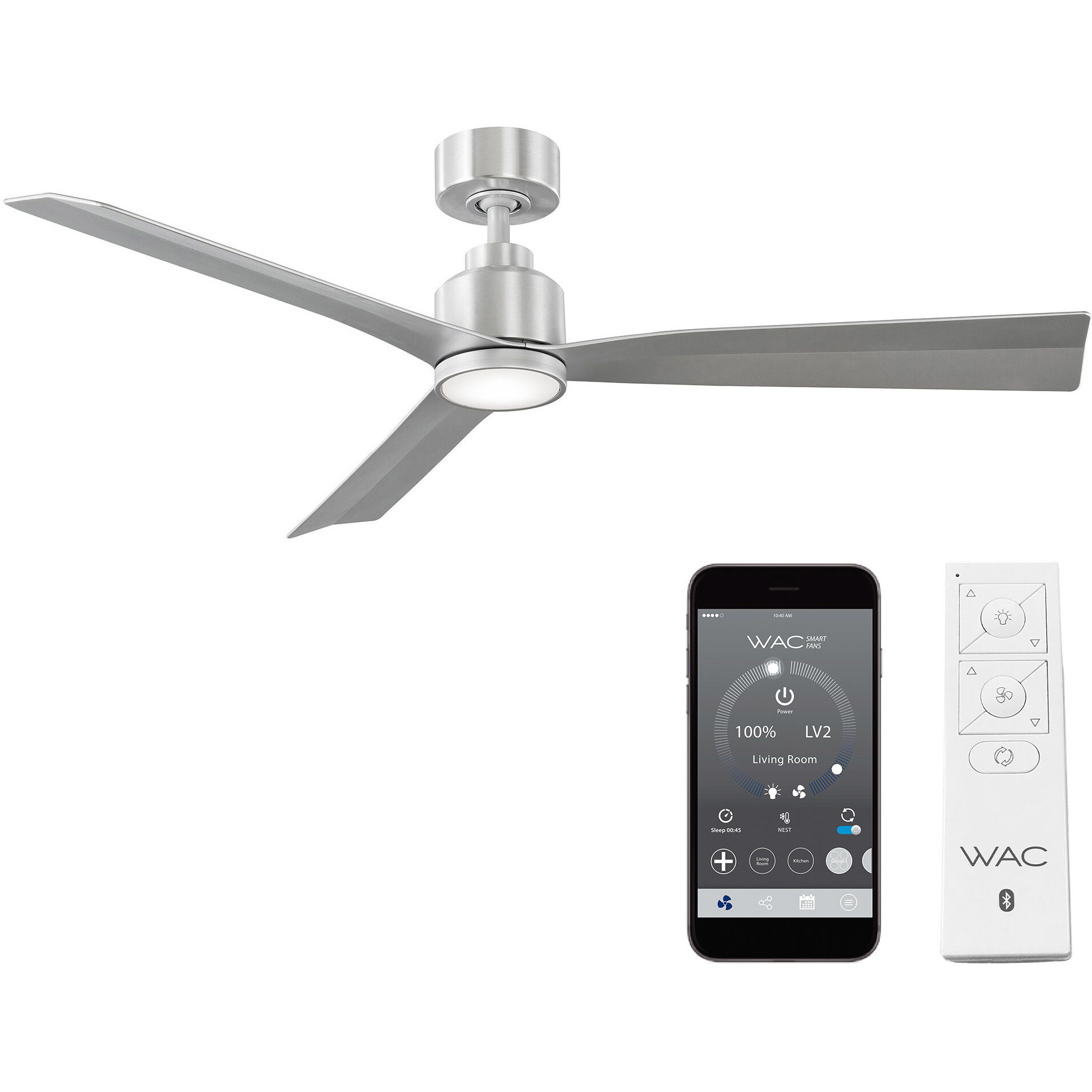 Clean 52 inch Brushed Aluminum Downrod Ceiling Fans, Smart Fan
