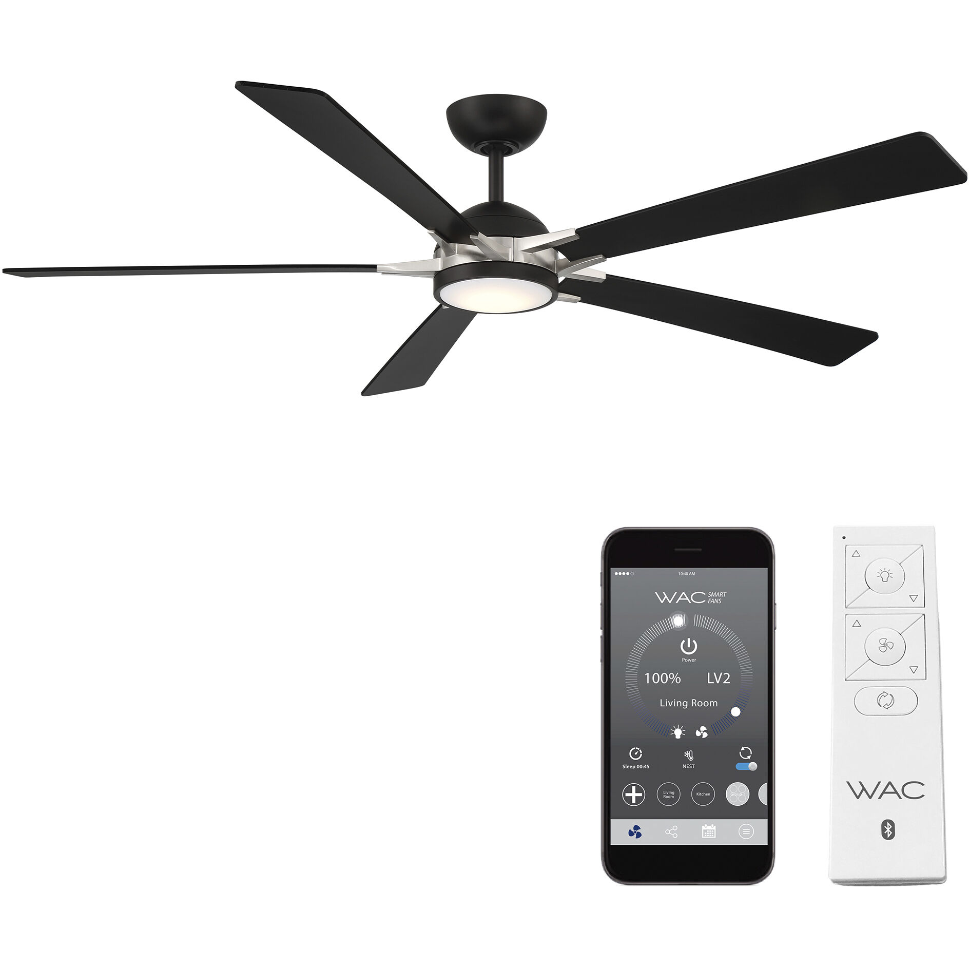Rotary 65 inch Matte Black Brushed Nickel with Matte Black Blades Downrod Ceiling Fans in Brushed Nickel Matte Black