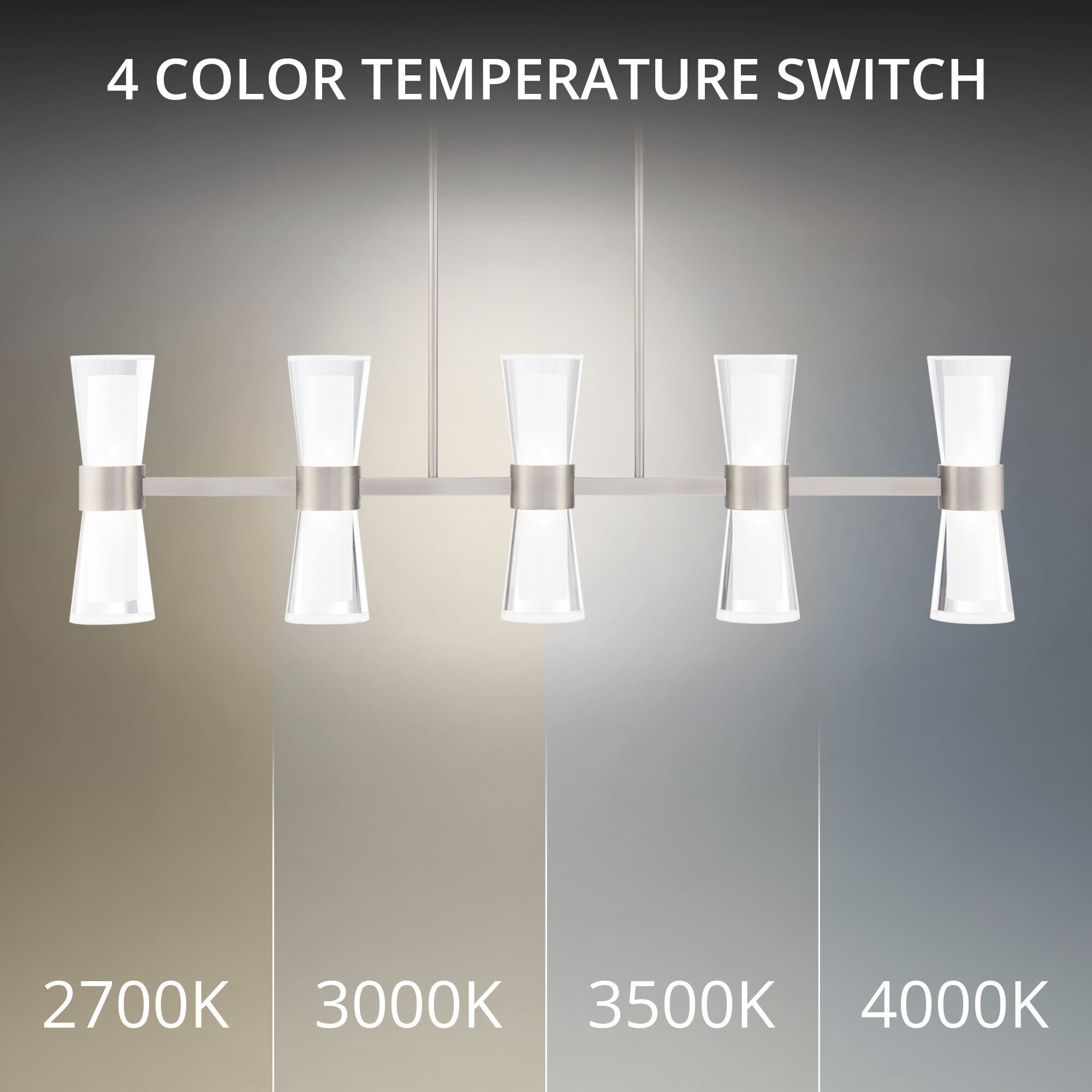 Hourglass Linear Pendant Ceiling Light in 2700K, Brushed Nickel, dweLED