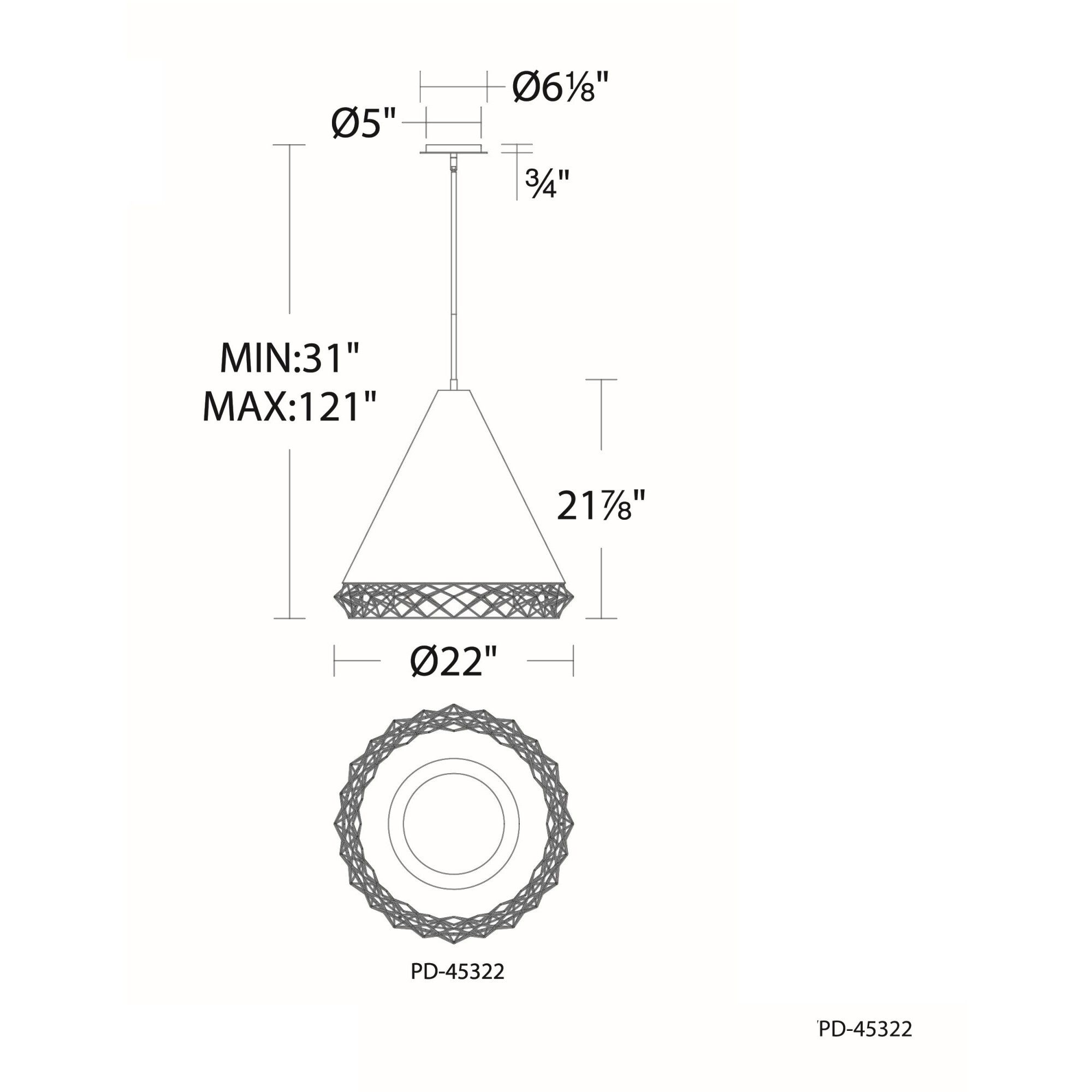 WAC Lighting PD-45322-BK/GO Lacey LED 22 inch Black Gold