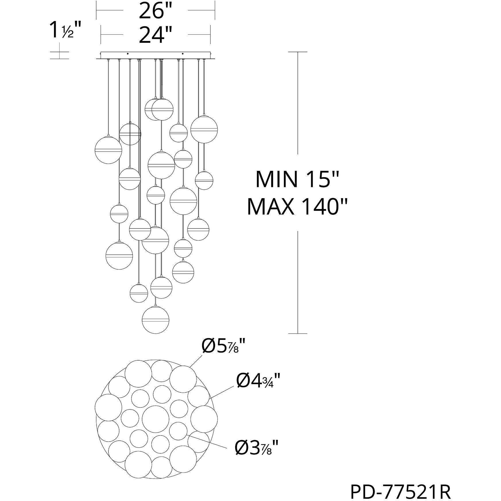 Cyllindra LED 26 inch Black Chrome Chandelier Ceiling Light in Black/Chrome, dweLED