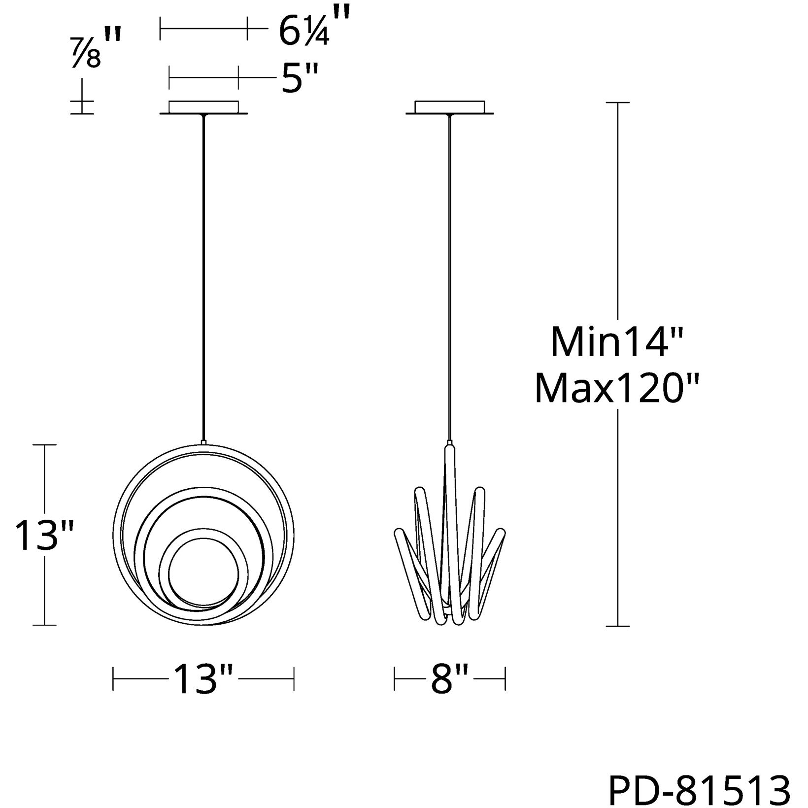 Hoopla LED 7.78 inch Black Pendant Ceiling Light in 2700K, dweLED