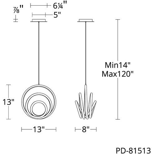 Hoopla LED 7.78 inch Aged Brass Pendant Ceiling Light in 4000K, dweLED