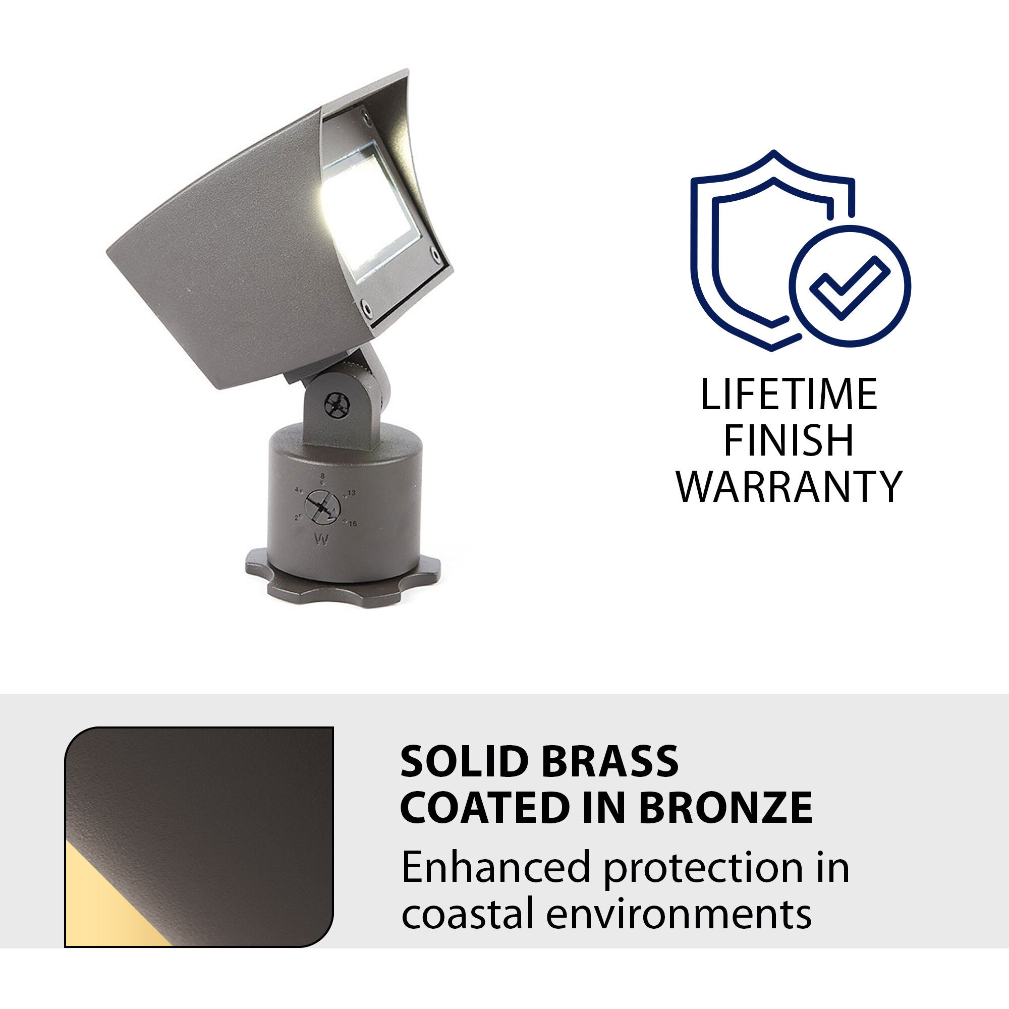 Tyler Solid Brass Coated in Bronze 18 watt LED Spot and Flood Lighting in 3000K, Bronzed Brass, WAC Landscape