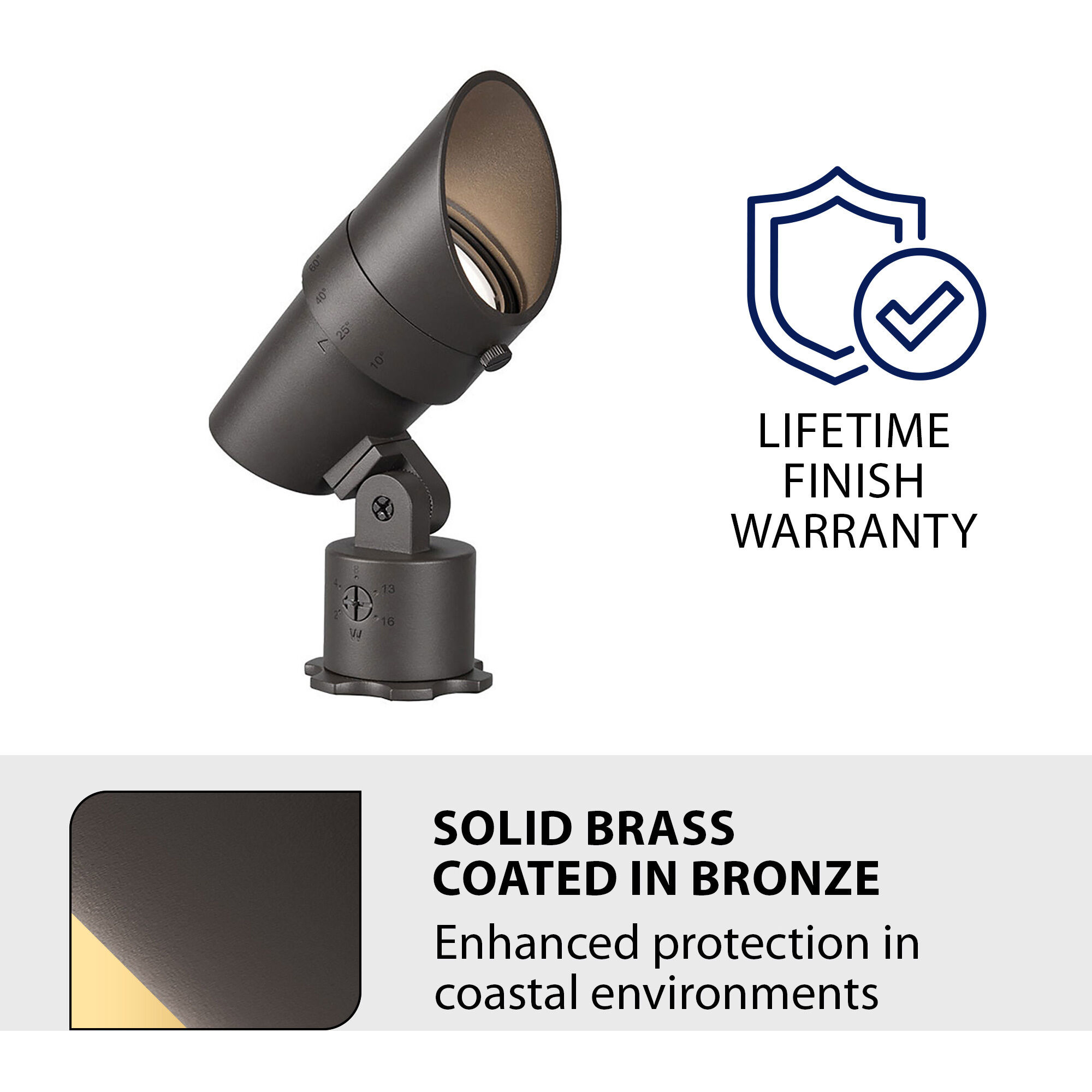 Tyler Solid Brass Coated in Bronze 14.5 watt LED Spot and Flood Lighting in Bronzed Brass, WAC Landscape