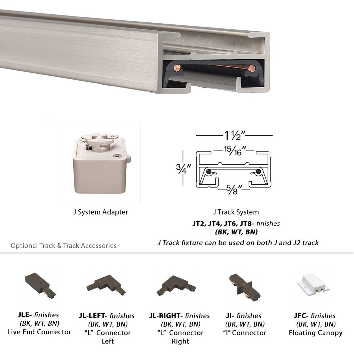 J Track 120 Brushed Nickel Track Component Ceiling Light