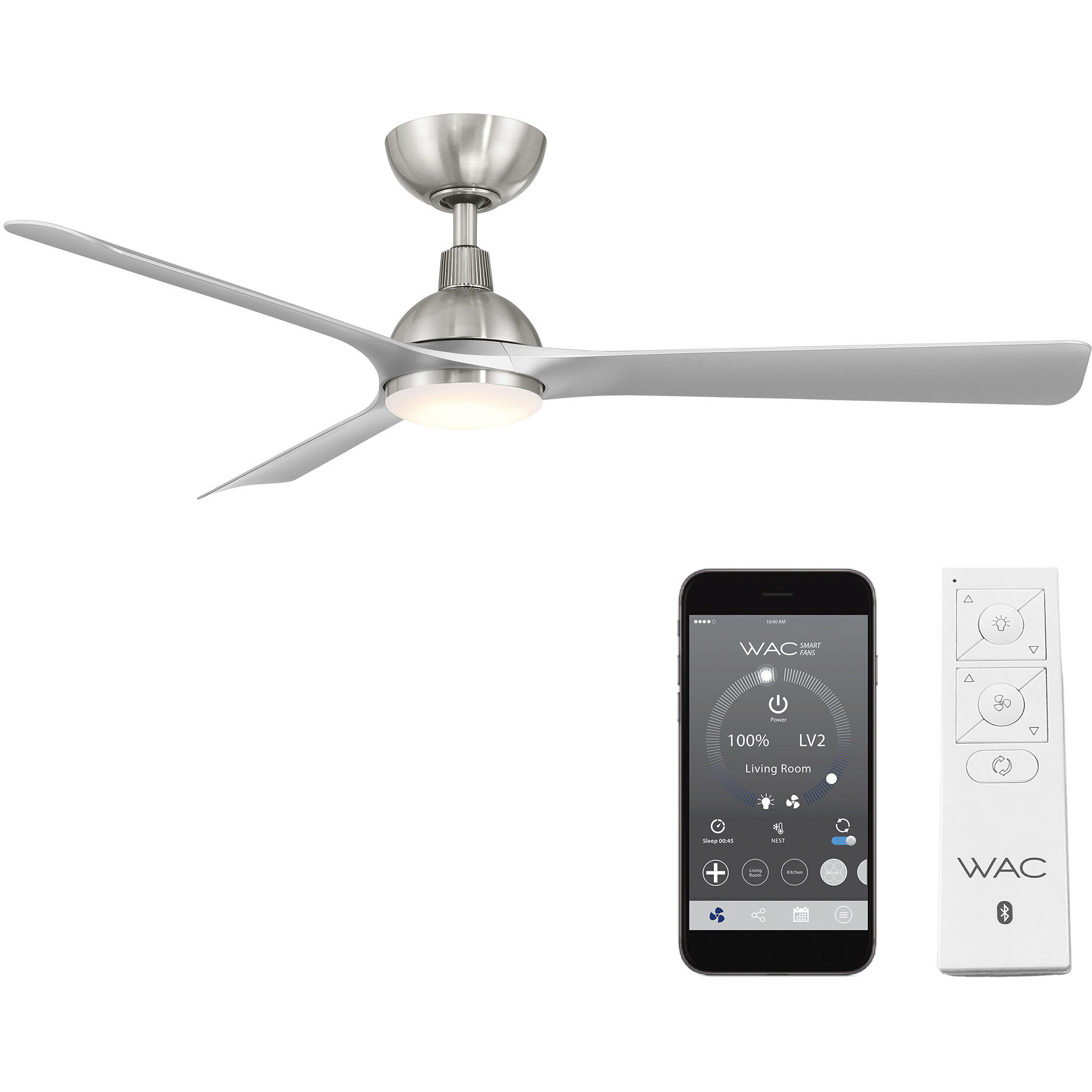 Gage 52 inch Brushed Nickel Silver with Silver Blades Downrod Ceiling Fan