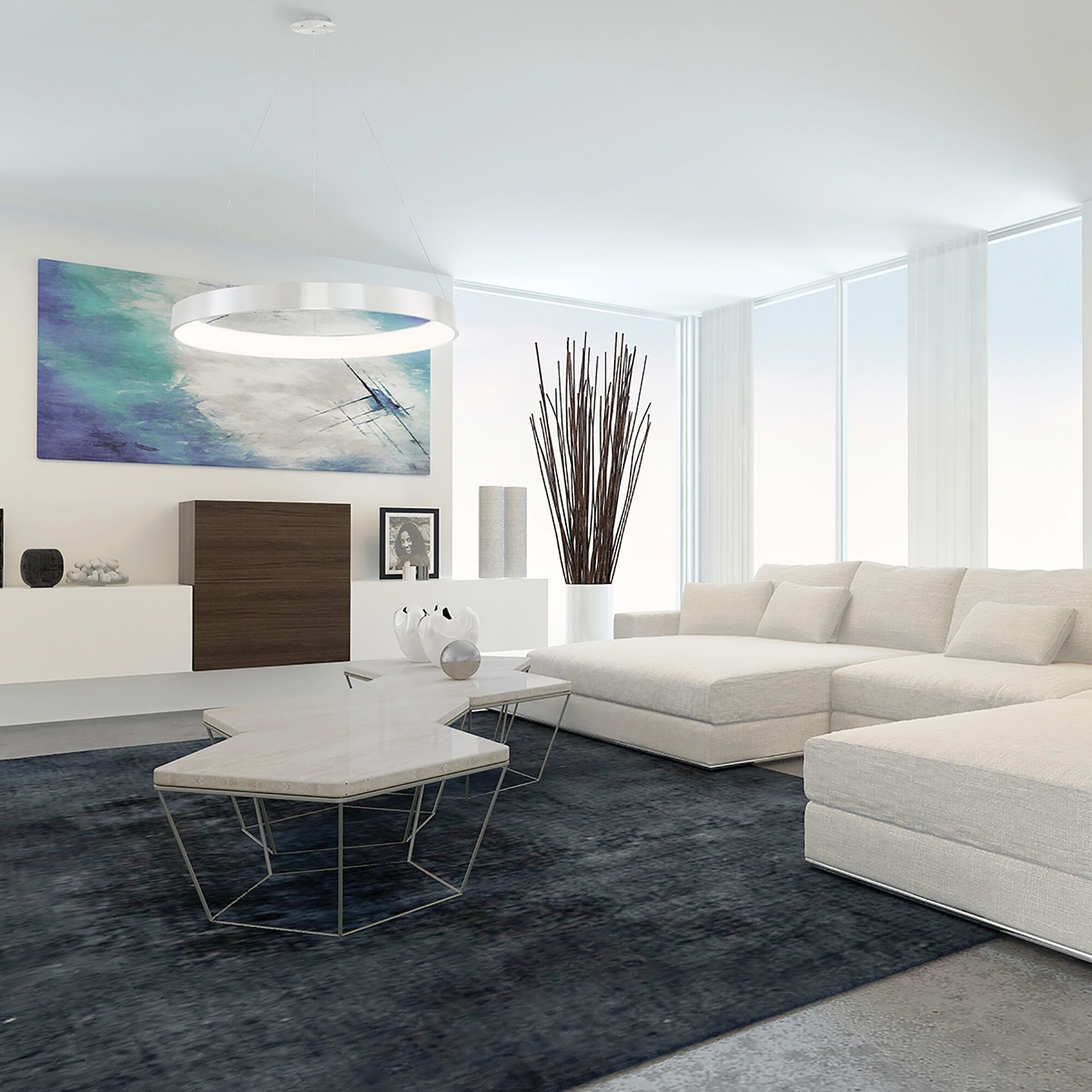 Corso LED 31.5 inch Brushed Aluminum Pendant Ceiling Light, dweLED