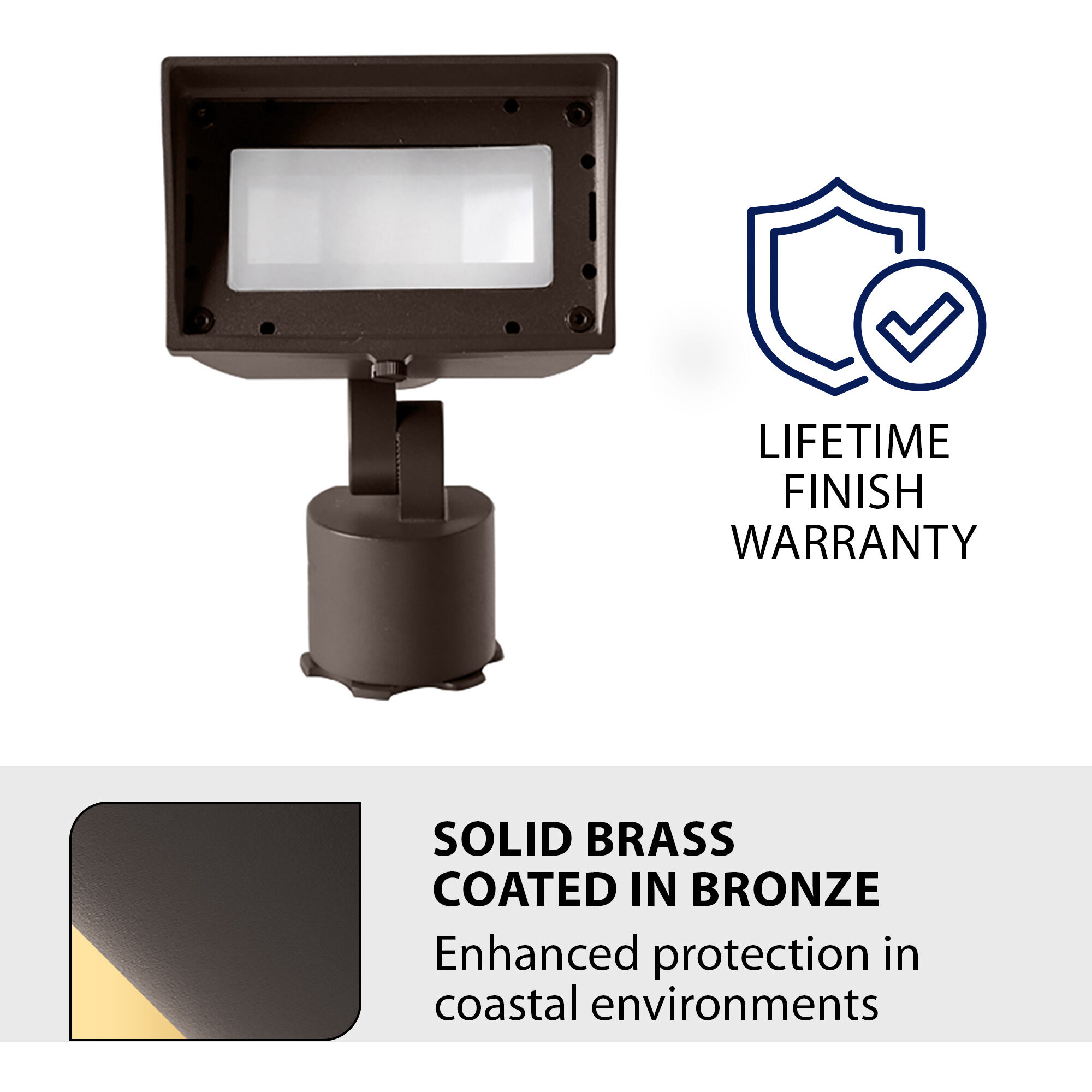 Tyler Solid Brass Coated in Bronze 25 watt LED Spot and Flood Lighting in 2700K, Bronze on Brass, WAC Landscape