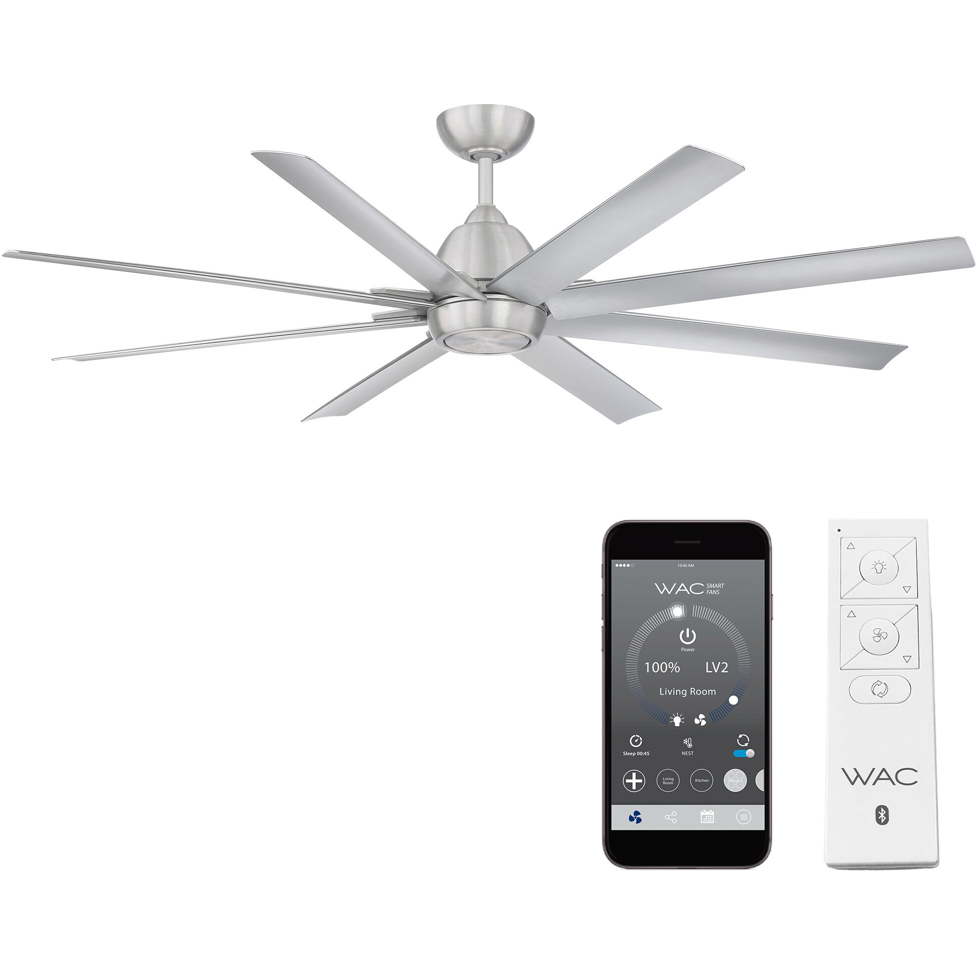 Mocha XL 66 inch Brushed Aluminum Downrod Ceiling Fans, Smart Fan