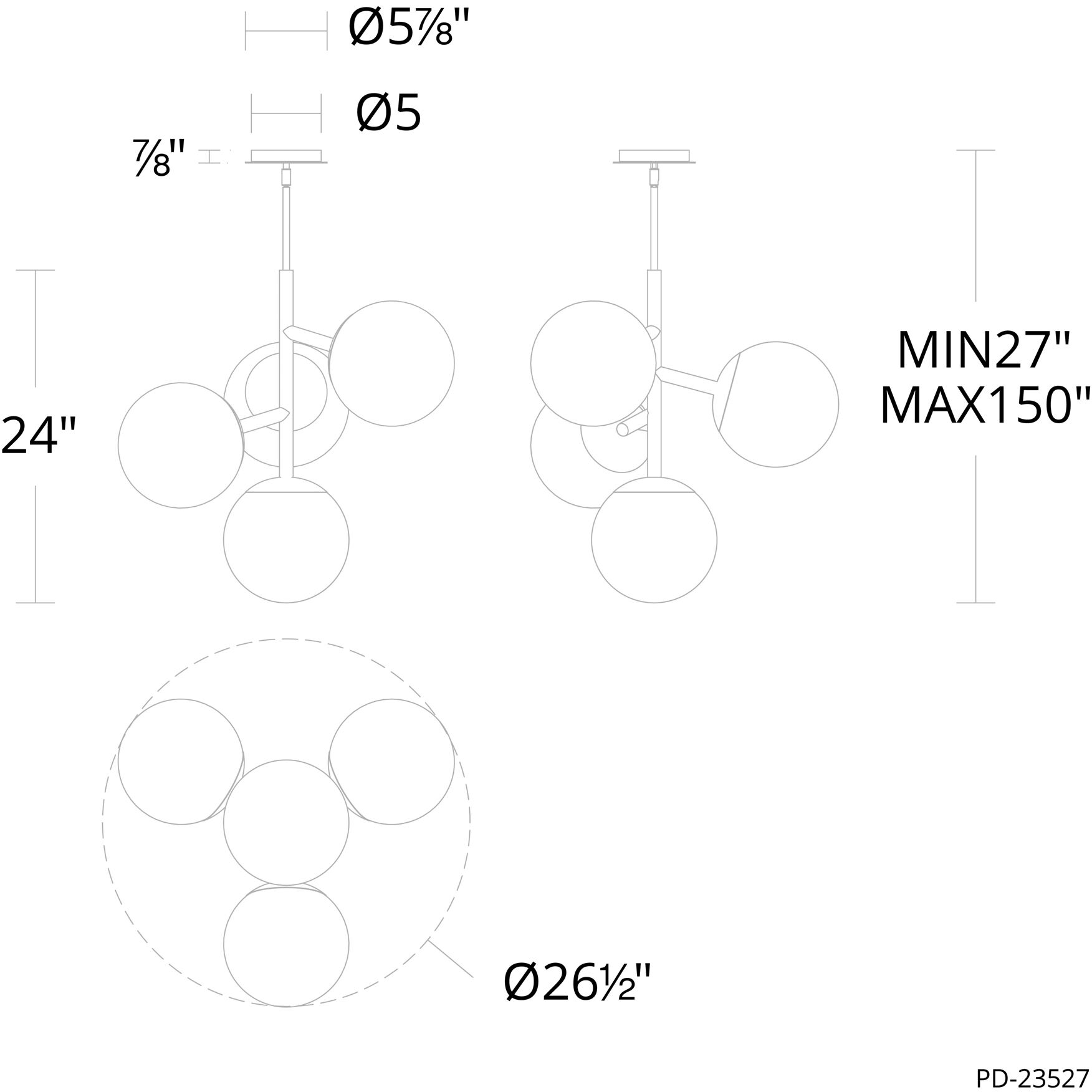 Quatrro LED 26.75 inch Black Pendant Ceiling Light in 3500K, dweLED