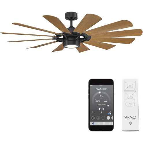 Windmill 65 inch Matte Black Distressed Koa with Distressed Koa Blades Downrod Ceiling Fans, Smart Fan