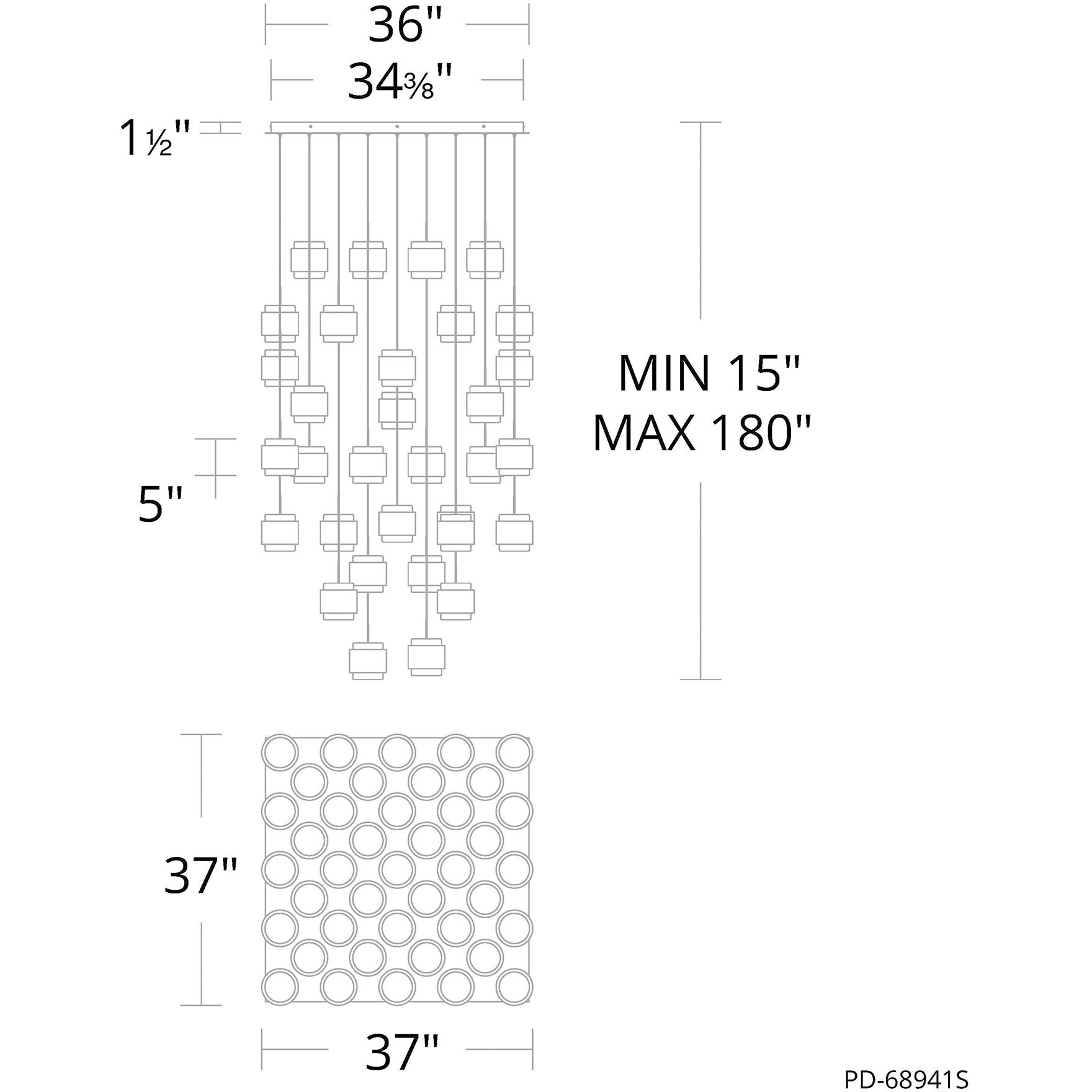 Banded LED 37 inch Black Chandelier Ceiling Light, dweLED