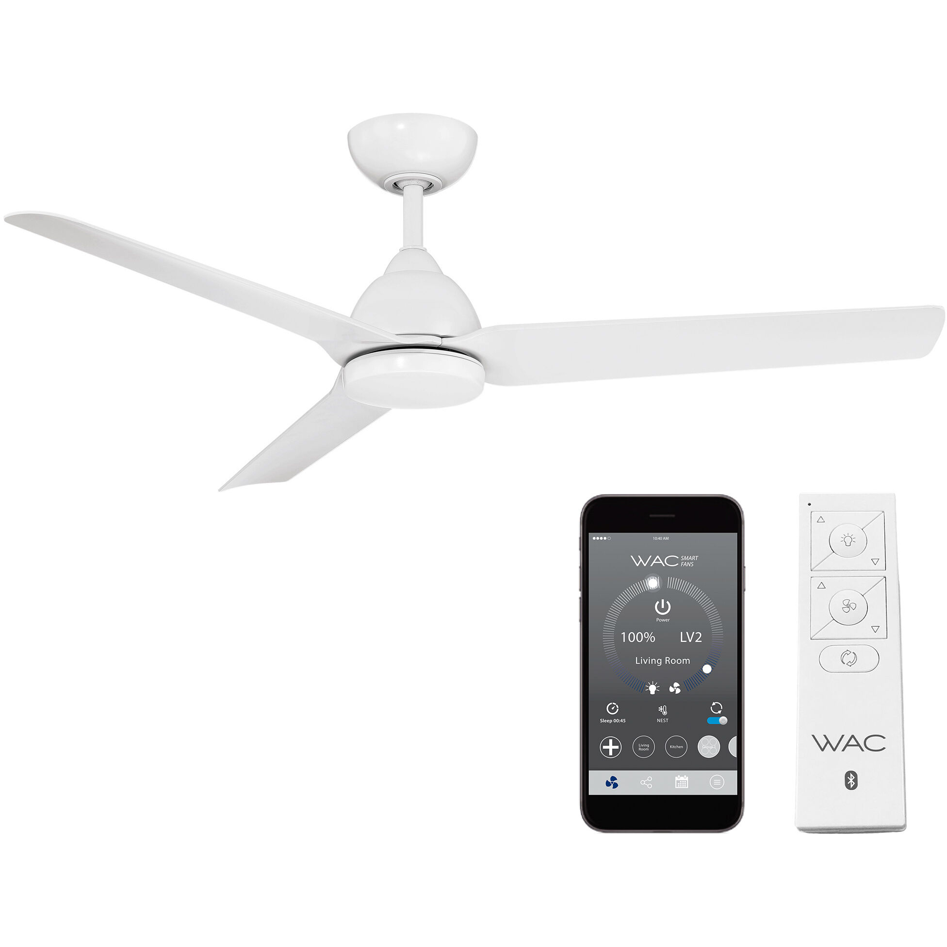 Mocha 54 inch Matte White Downrod Ceiling Fans, Smart Fan