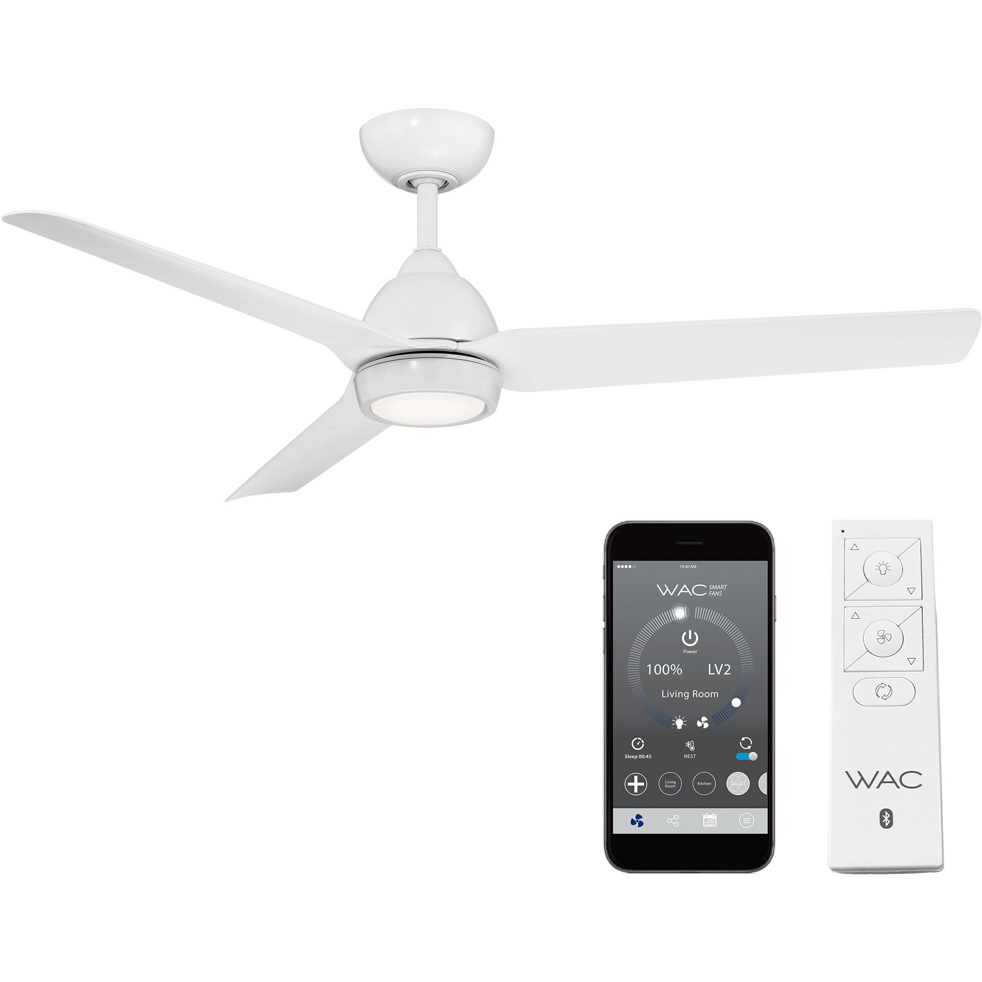 Mocha 54 inch Matte White Downrod Ceiling Fans, Smart Fan
