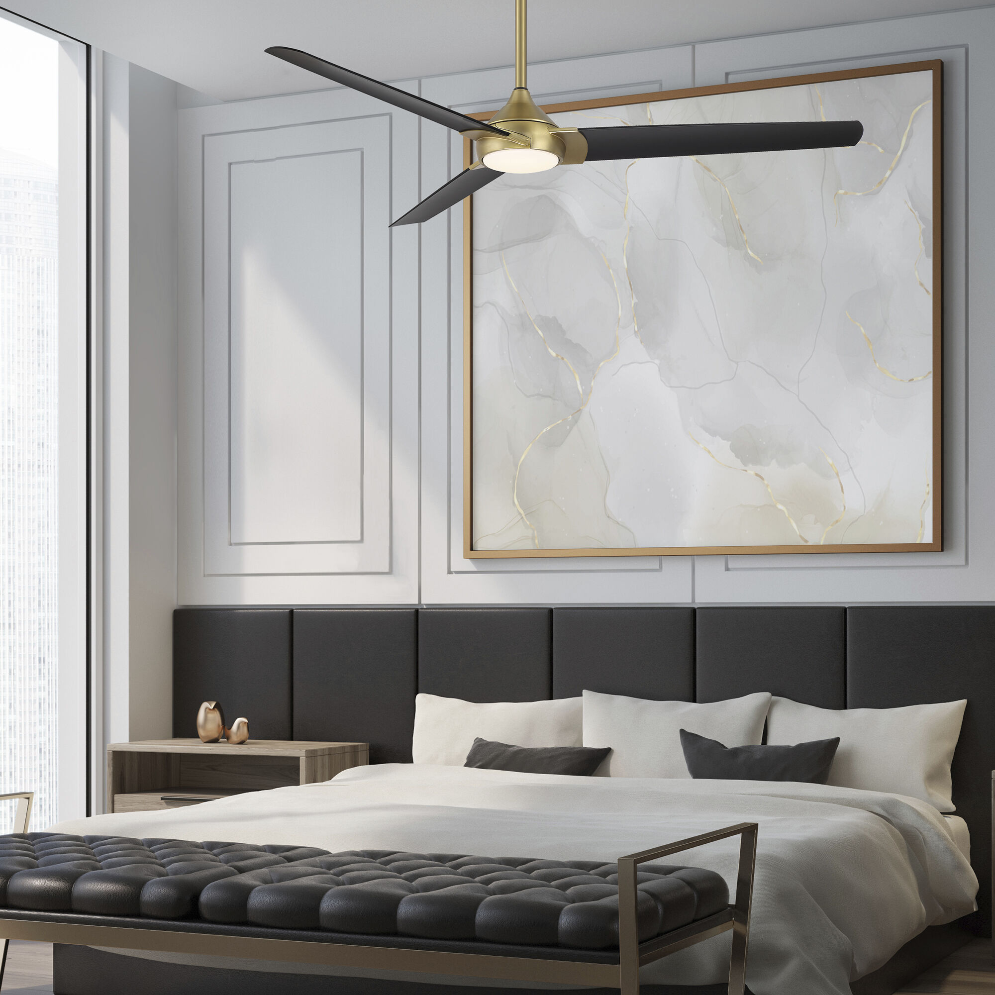 Zelda 60 inch Soft Brass Matte Black with Matte Black Blades Downrod Ceiling Fans, Smart Fan