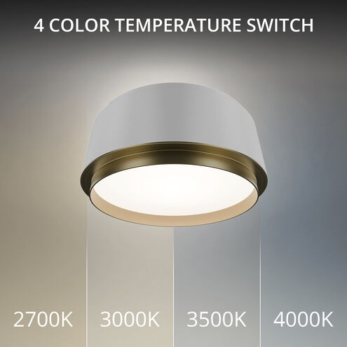 Salvo LED 9 inch White and Aged Brass Flush Mount Ceiling Light in 3000K, White/Aged Brass, dweLED