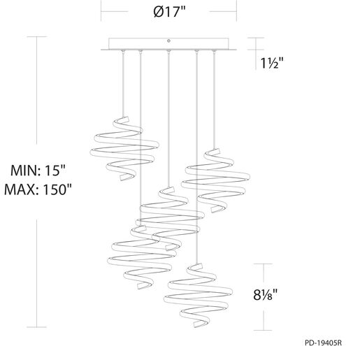 Whirl LED 17 inch Black Multi-Light Pendant Ceiling Light, dweLED