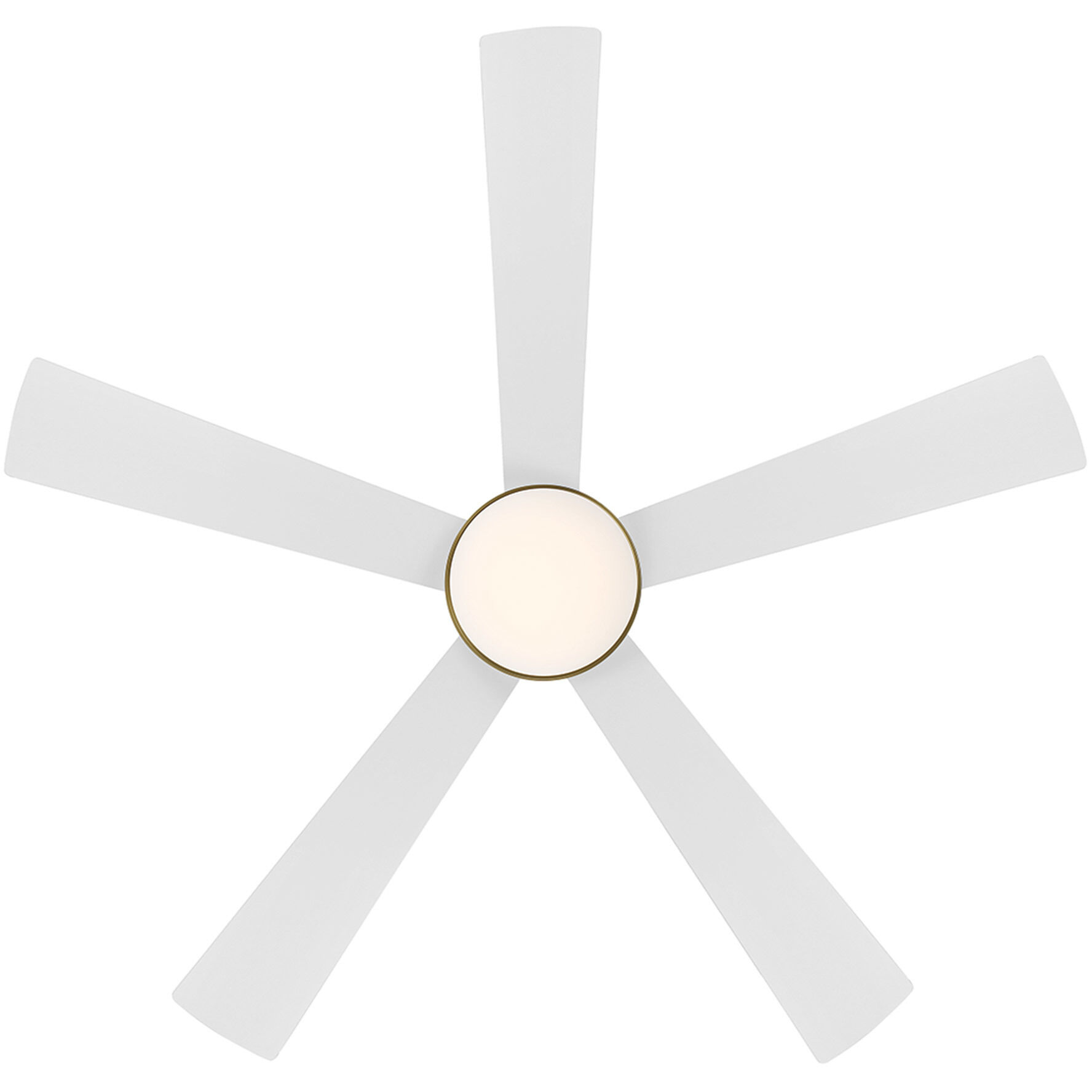 Eclipse 54 inch Matte White Matte White Soft Brass with Matte White Blades Downrod Ceiling Fans in Satin Brass Matte White, Smart Fan