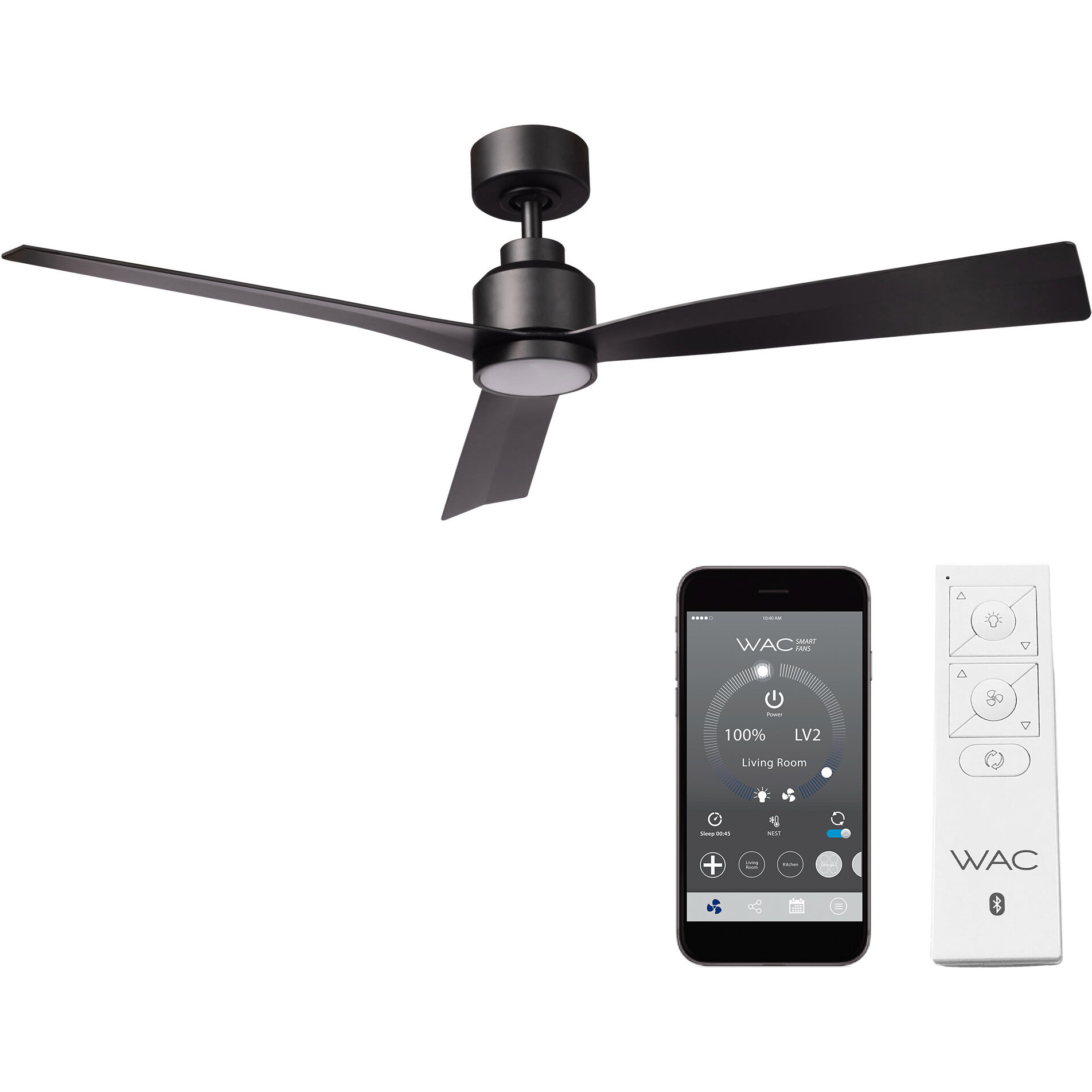 Clean 52 inch Matte Black Downrod Ceiling Fans, Smart Fan