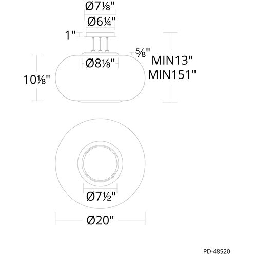 Doma LED 20 inch Black Pendant Ceiling Light in 3500K, dweLED