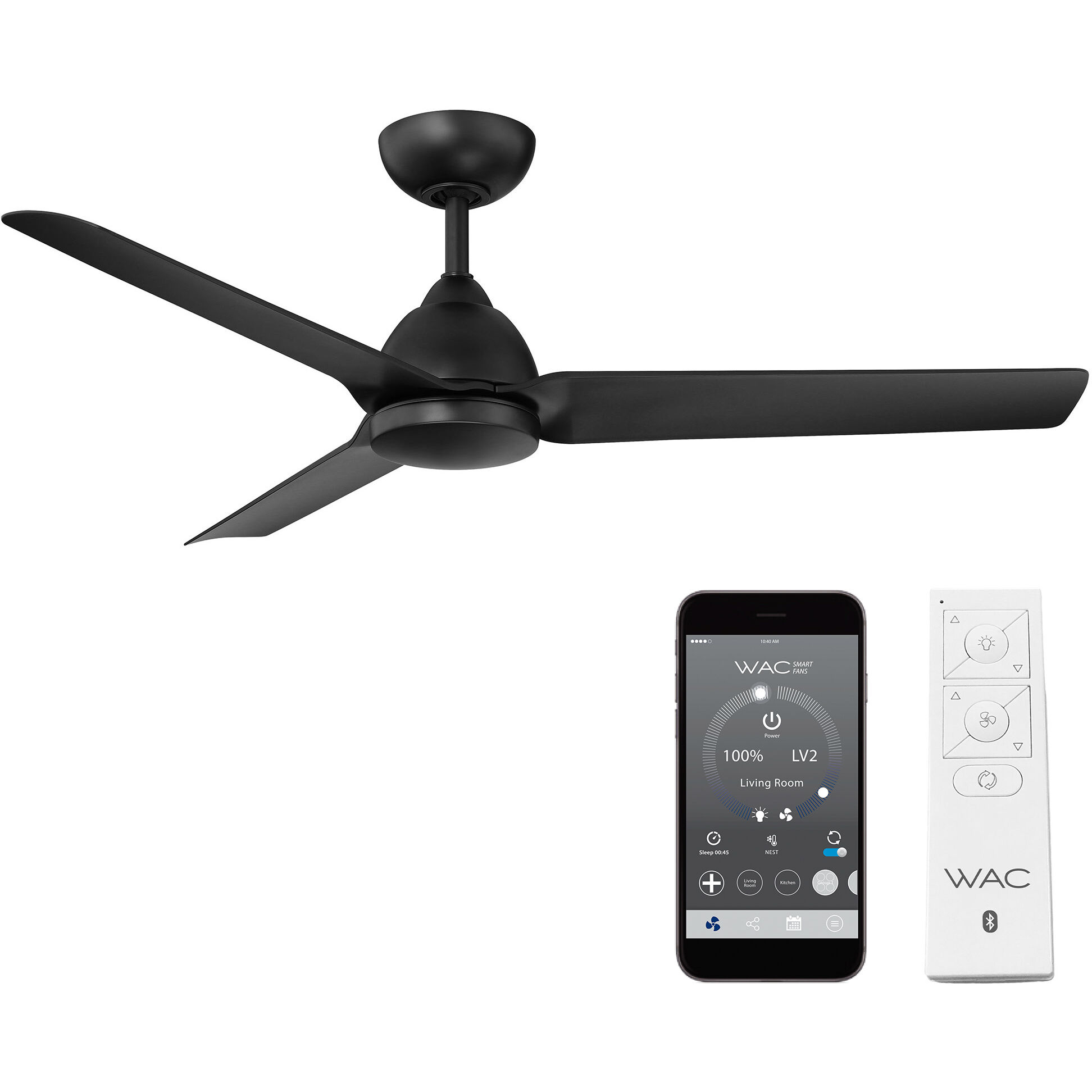 Mocha 54 inch Matte Black Downrod Ceiling Fans, Smart Fan