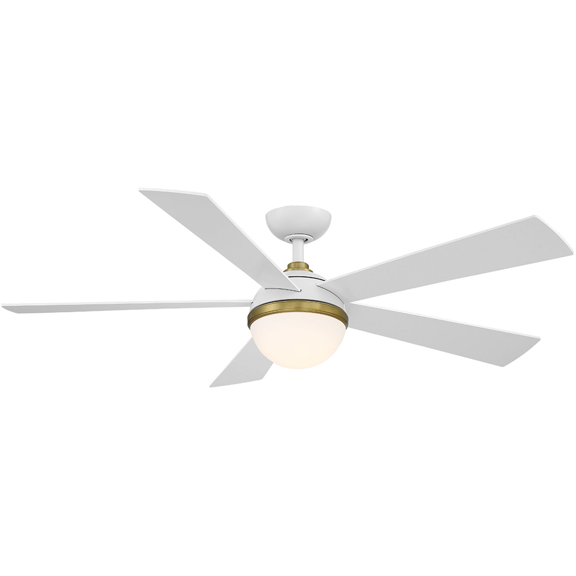 Eclipse 54 inch Matte White Matte White Soft Brass with Matte White Blades Downrod Ceiling Fans in Satin Brass Matte White, Smart Fan