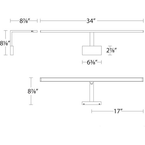 Uptown 25.00 watt 34 inch Brushed Nickel Picture Light Wall Light, dweLED