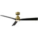 Clean 52 inch Soft Brass Matte Black with Matte Black Blades Downrod Ceiling Fans in Satin Brass Matte Black, Smart Fan