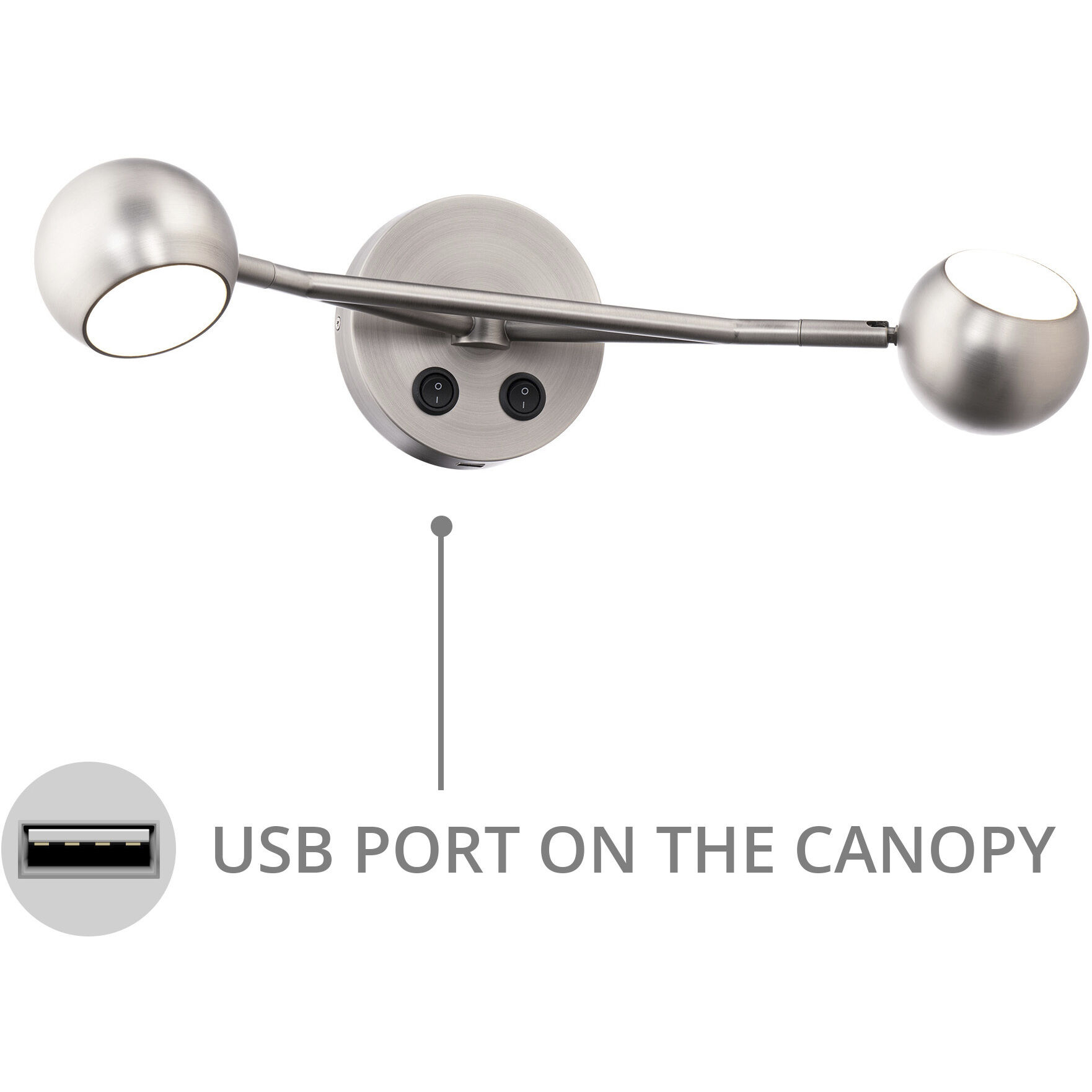 Duplex Reading Light Wall Light in Brushed Nickel, dweLED