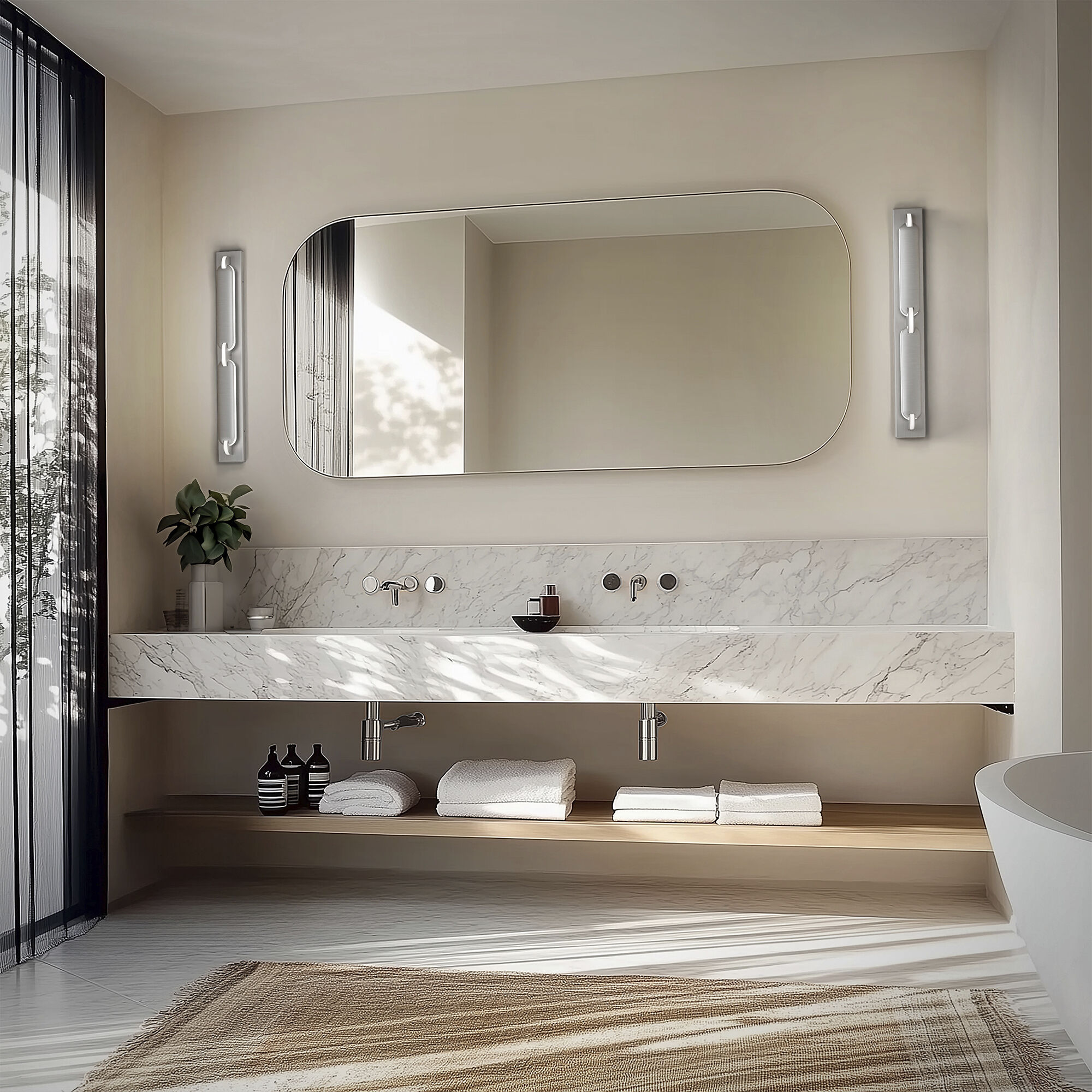 Spectacle LED 34.38 inch Aged Brass Bath Vanity & Wall Light in 3000K, dweLED