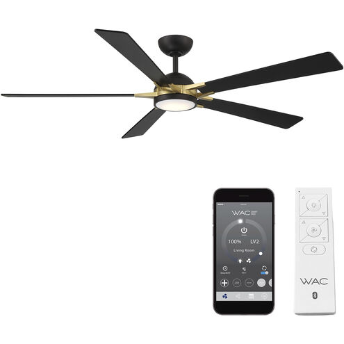 Rotary 65 inch Matte Black Soft Brass with Matte Black Blades Downrod Ceiling Fans in Soft Brass Matte Black