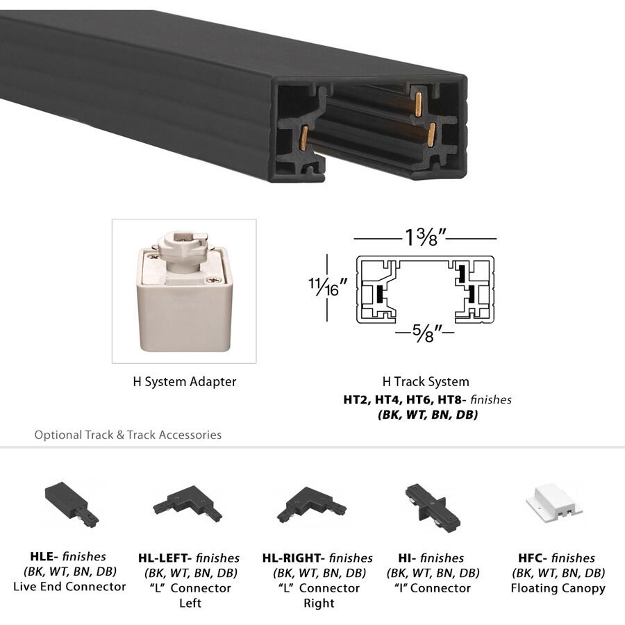 H Track 1 Light 120 Black Track Component Ceiling Light, WAC Limited