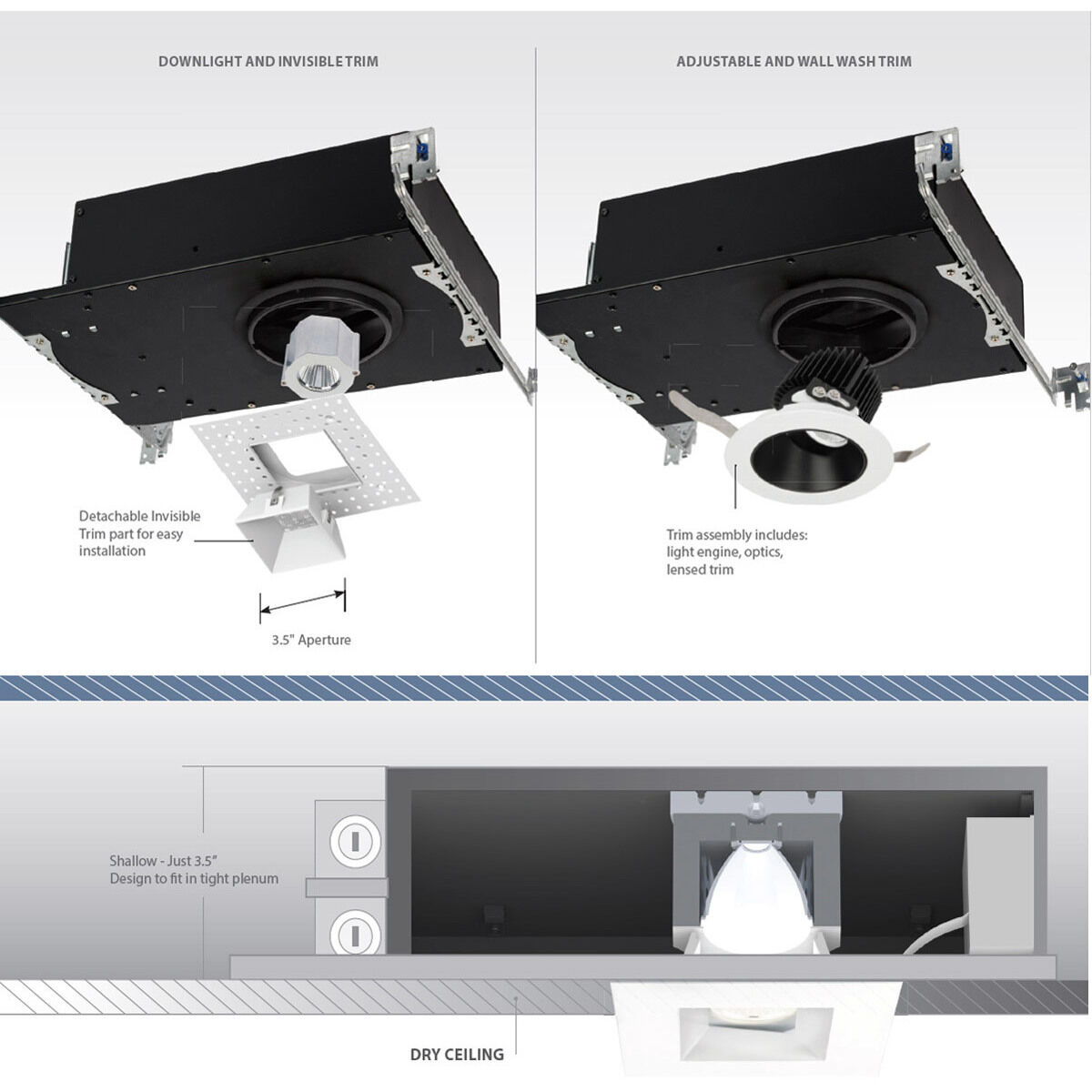 Aether LED B/Wt Recessed Lighting in 3500K, Black/White
