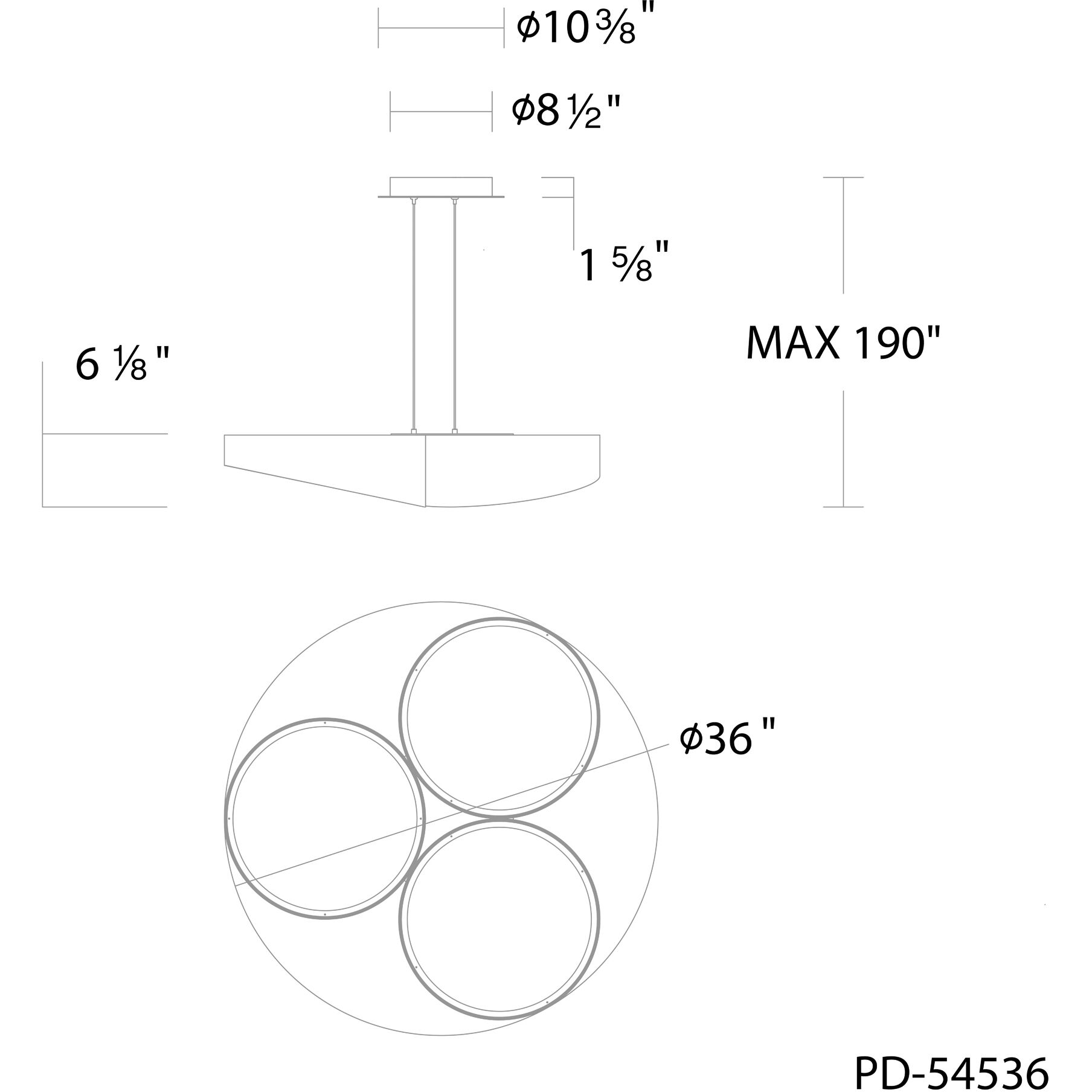 Triolet LED 36 inch Black Pendant Ceiling Light in 4000K, dweLED