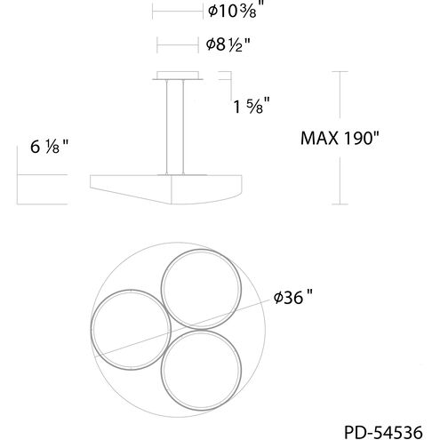 Triolet LED 36 inch Black Pendant Ceiling Light in 3500K, dweLED