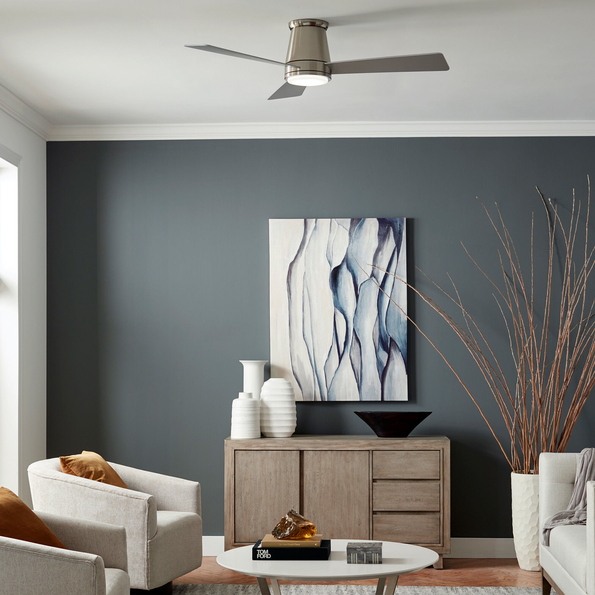 Hug 52 inch Brushed Nickel Flush Mount Ceiling Fans, Smart Fan