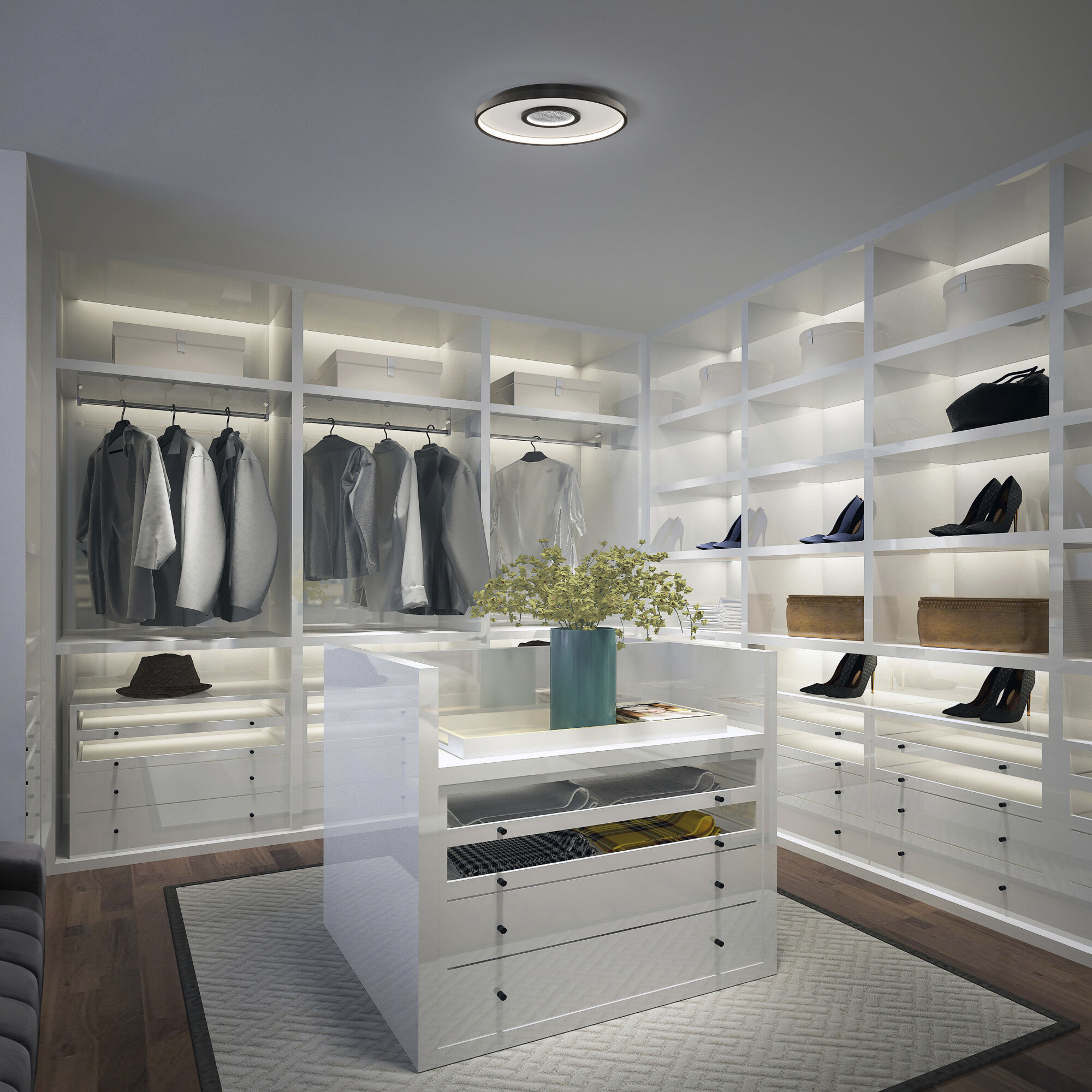 Pinpoint LED 16.38 inch Black Flush Mount Ceiling Light in 2700K, dweLED