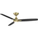 Blitzen 54 inch Soft Brass Matte Black with Matte Black Blades Downrod Ceiling Fans, Smart Fan