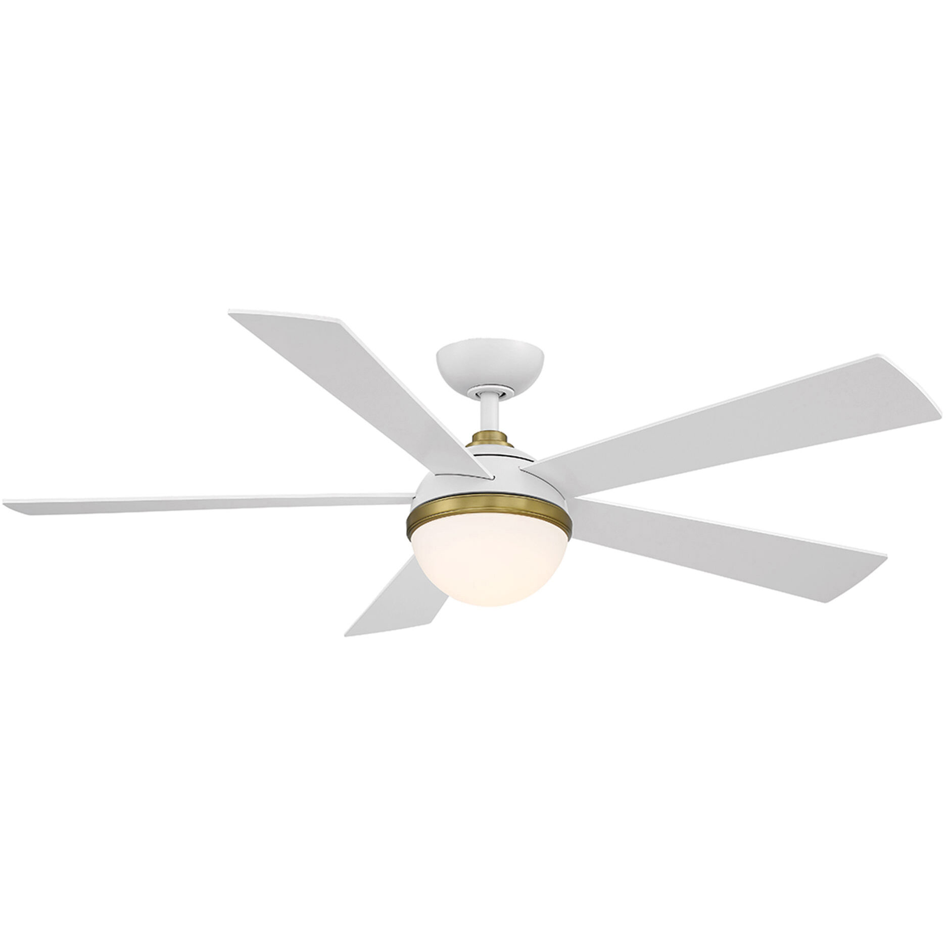 Eclipse 54 inch Matte White Matte White Soft Brass with Matte White Blades Downrod Ceiling Fans in Satin Brass Matte White, Smart Fan