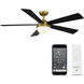 Eclipse 54 inch Soft Brass Matte Black with Matte Black Blades Downrod Ceiling Fans in Satin Brass Matte Black, Smart Fan
