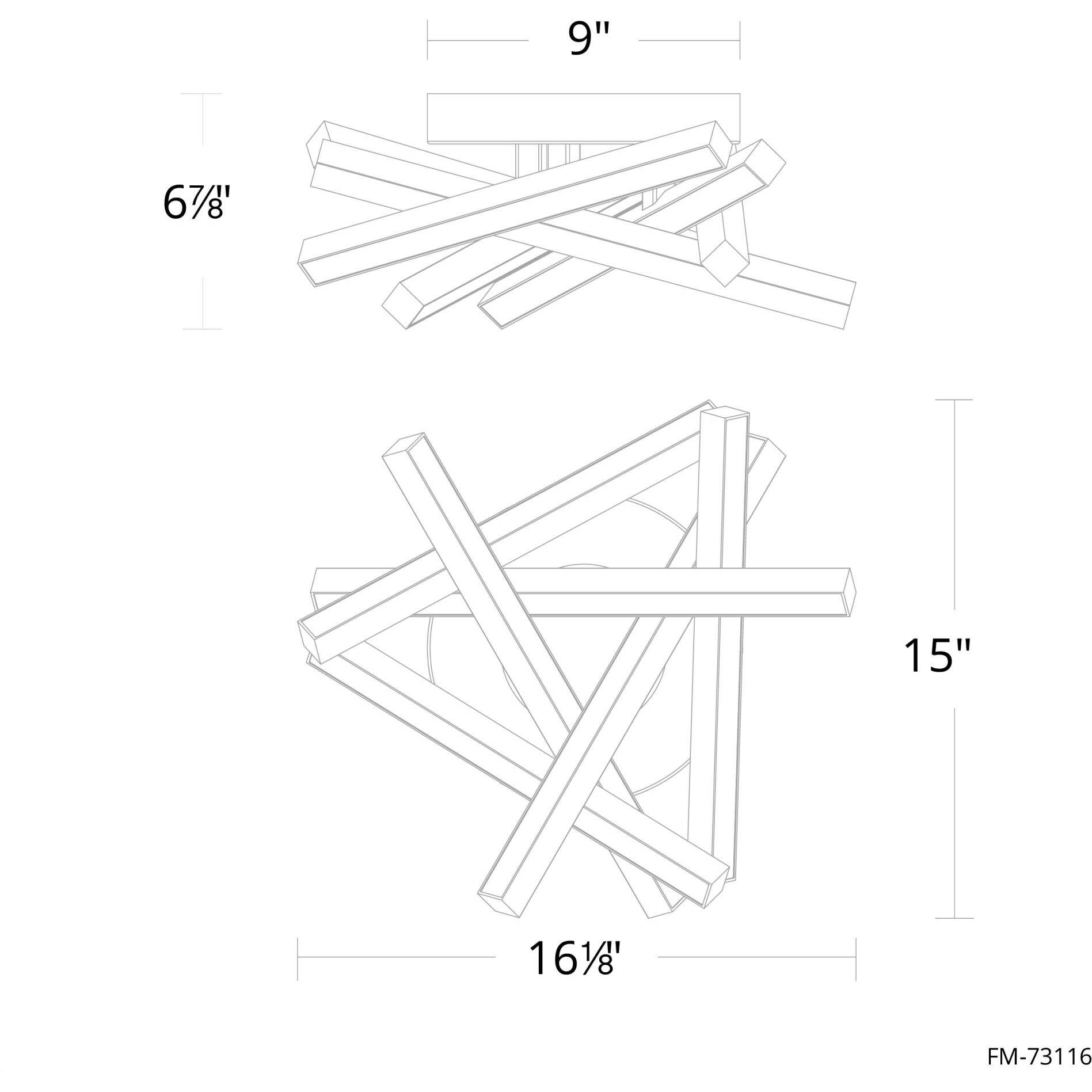 Parallax LED 15 inch Black Semi-Flush Mount Ceiling Light in 3000K, dweLED