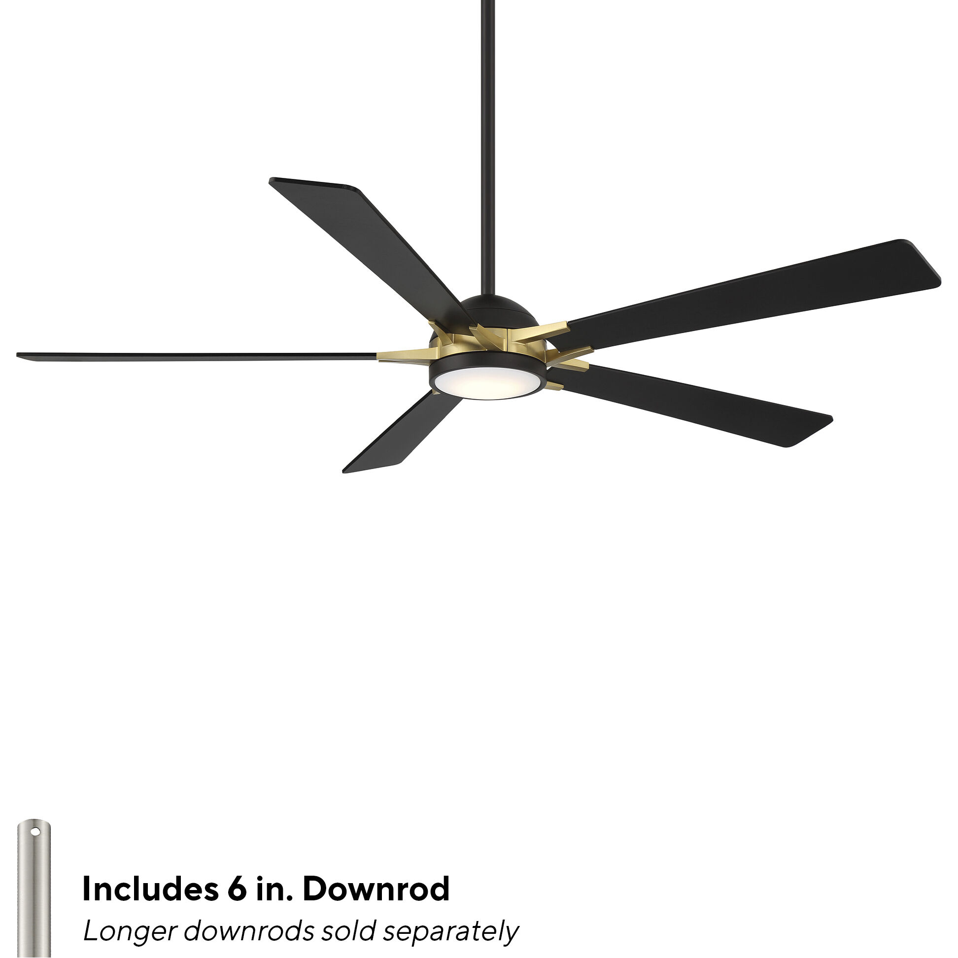 Rotary 65 inch Matte Black Soft Brass with Matte Black Blades Downrod Ceiling Fans in Soft Brass Matte Black
