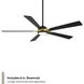 Rotary 65 inch Matte Black Soft Brass with Matte Black Blades Downrod Ceiling Fans in Soft Brass Matte Black