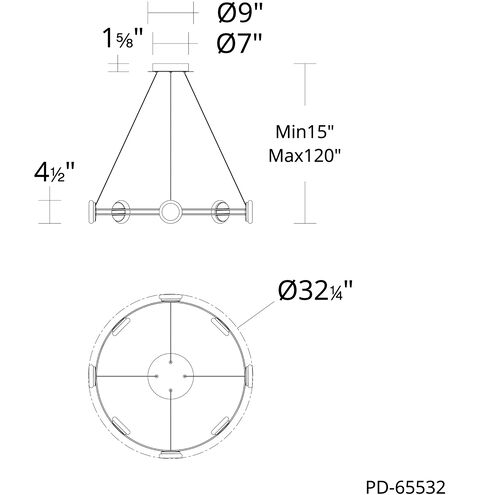 Bracelet LED 32.25 inch Black Chrome Pendant Ceiling Light in 3500K, Black/Chrome, dweLED
