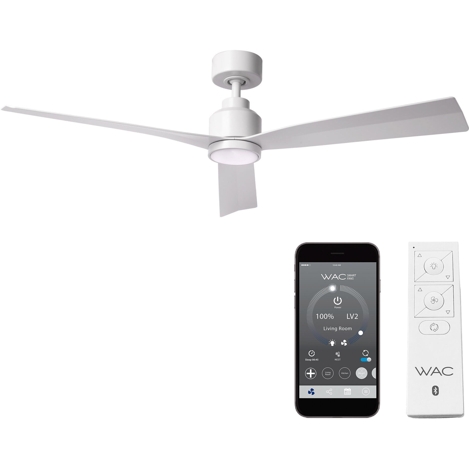 Clean 52 inch Matte White Downrod Ceiling Fans, Smart Fan